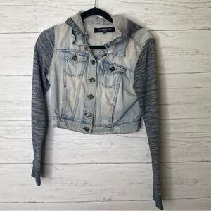 🌈 marezzi , girls, distressed, jean jacket, hoodie size M